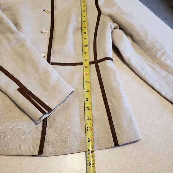Brooks Brothers Mao Collar Tyrolean Jacket Piping Size 6 Beige Linen Blend - Picture 8 of 8